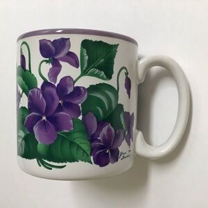 African Violets Coffee Mug Jane Bowen 1991 Flowers Japan Balloons Tea Vintage
